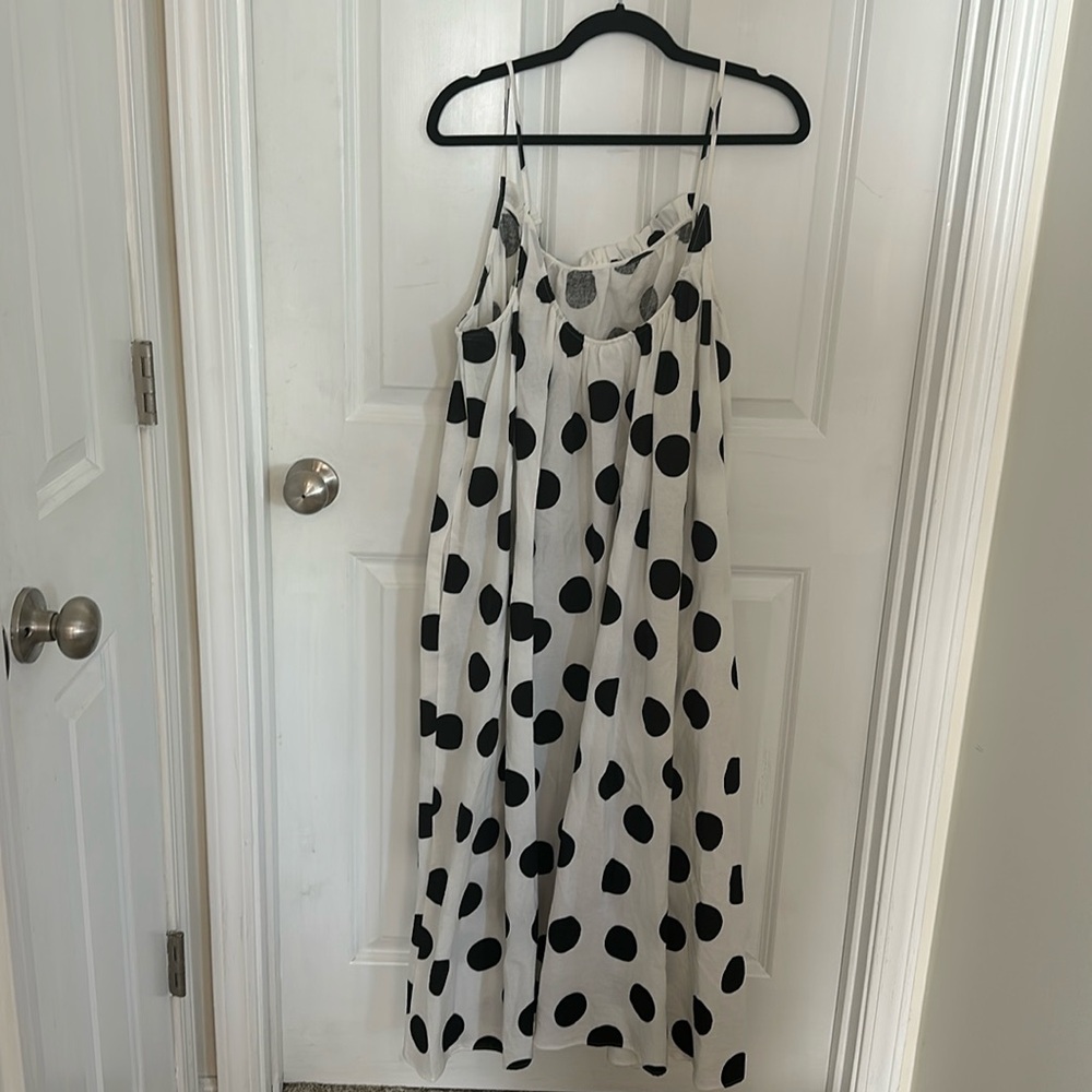 Tabitha brown white dress with black polka dots/with spaghetti straps